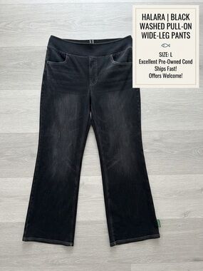 HALARA Black Washed Pull-On Wide-Leg Jeans Size Large